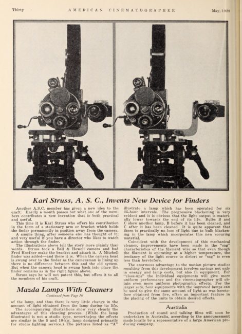 Two photographs illustrate the two positions of the camera: One for framing/focusing and one for filming. A printed explanation accompanies the photographs.