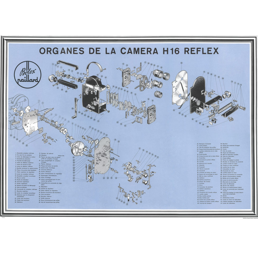 Le titre : organes de la caméra H16 Reflex surmonte les dessins des principaux composants de la caméra, chacun ayant un numéro et une légende associée