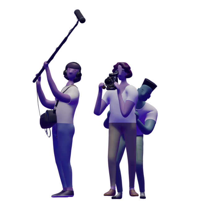 3D model of an Aaton operator, assistant and boom operator. The camera assistant ensures the operator remains safe while moving around.