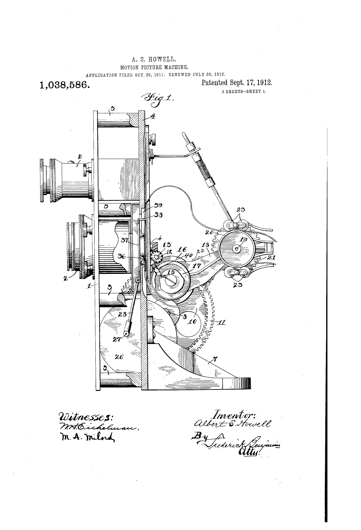Motion Picture Machine. Brevet du premier modèle en bois de la Bell & Howell.